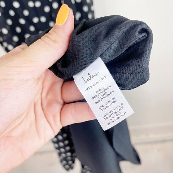 Lulus Black Polka Dot Midi Ruffle Tank Dress Sweetheart Neckline Large - Picture 9 of 9
